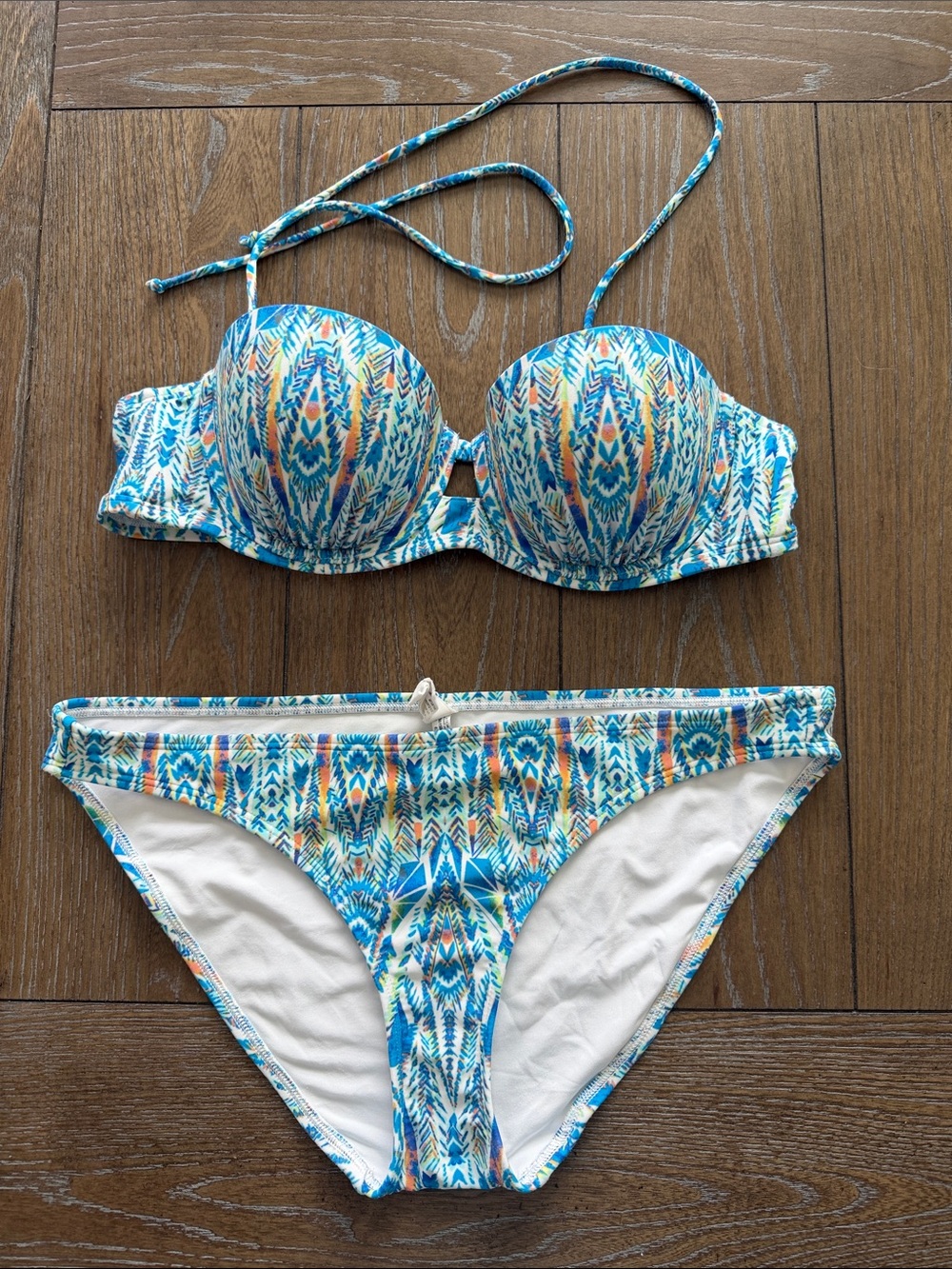 American Eagle Outfitters Blue and Orange Patterned Bikini Set